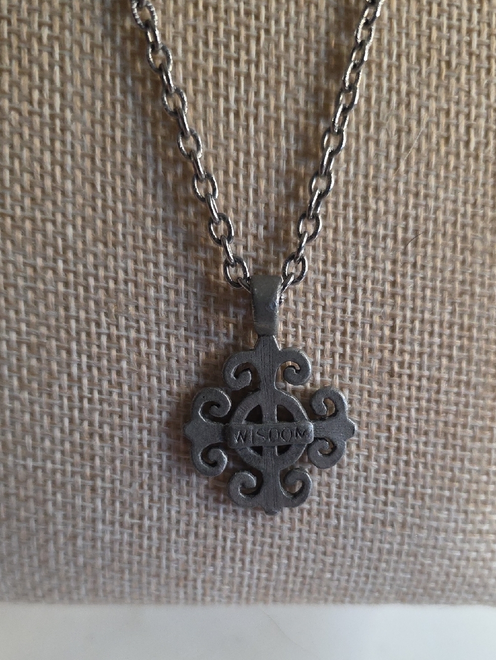 Wisdom Scrollwork Pewter Pendant Necklace - Silver Tone